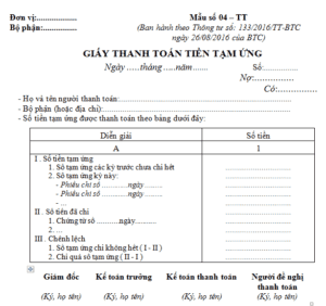 Mẫu Giấy Thanh Toán Tiền Tạm Ứng Và Hướng Dẫn Cách Lập Theo Thông Tư 133 -  Kế Toán Hà Nội Group